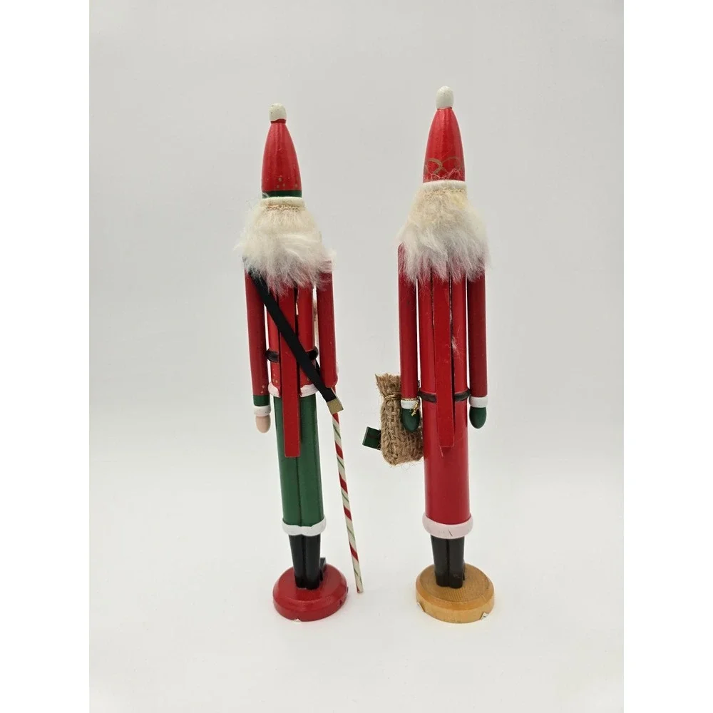 Set of 2 Skinny Wooden Santa Nutcrackers 10‎ inches Christmas Figurines